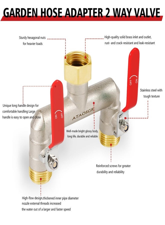 ATAOSGR Garden Hose Manifold, 3/4 Inch, 2-Way Valve with Red Long Handle - Image 3