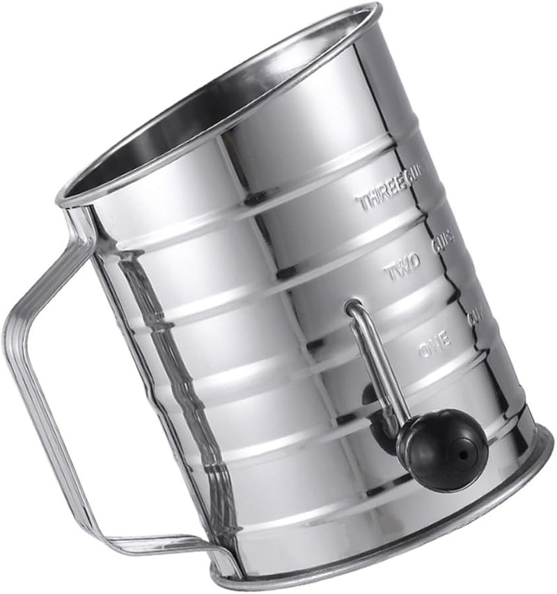 Stainless Steel Hand Crank Flour Sifter With Measuring Scale Fine Mesh Filter - Image 1
