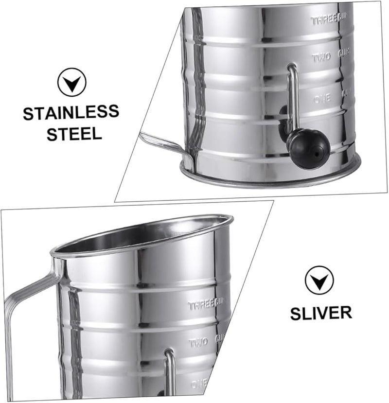 Stainless Steel Hand Crank Flour Sifter With Measuring Scale Fine Mesh Filter - Image 3