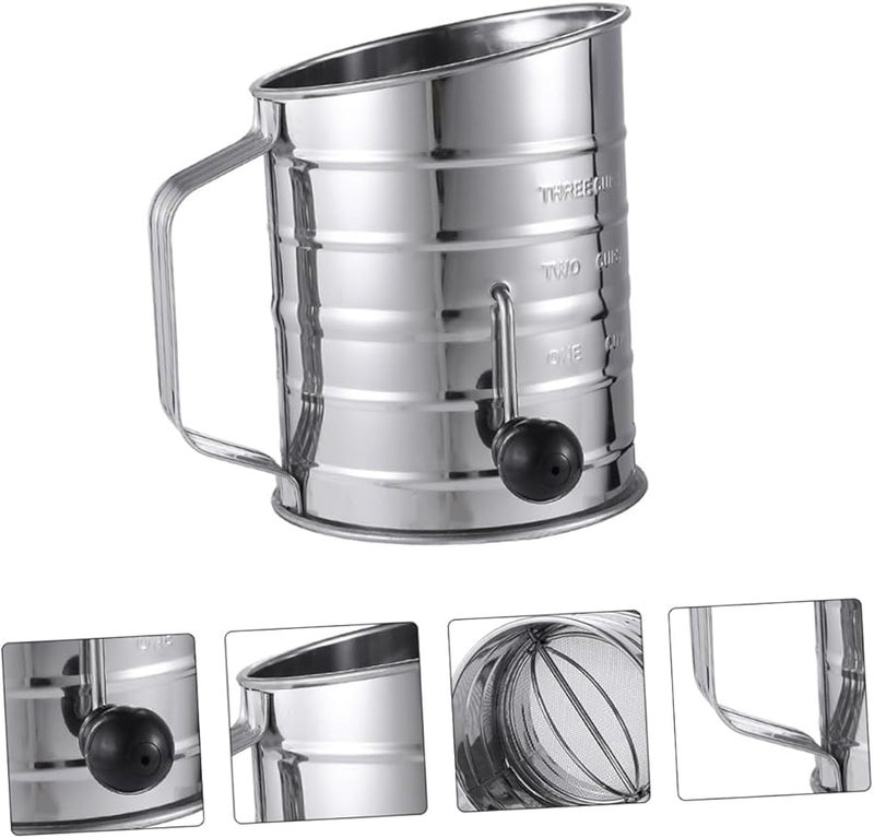 Stainless Steel Hand Crank Flour Sifter With Measuring Scale Fine Mesh Filter - Image 4