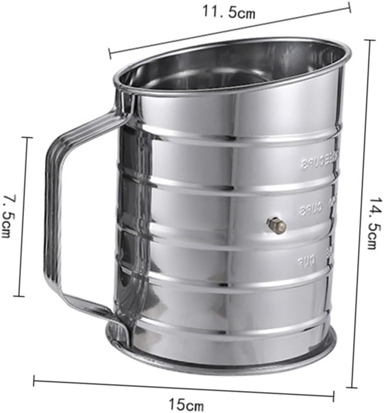 Stainless Steel Hand Crank Flour Sifter With Measuring Scale Fine Mesh Filter - Image 2