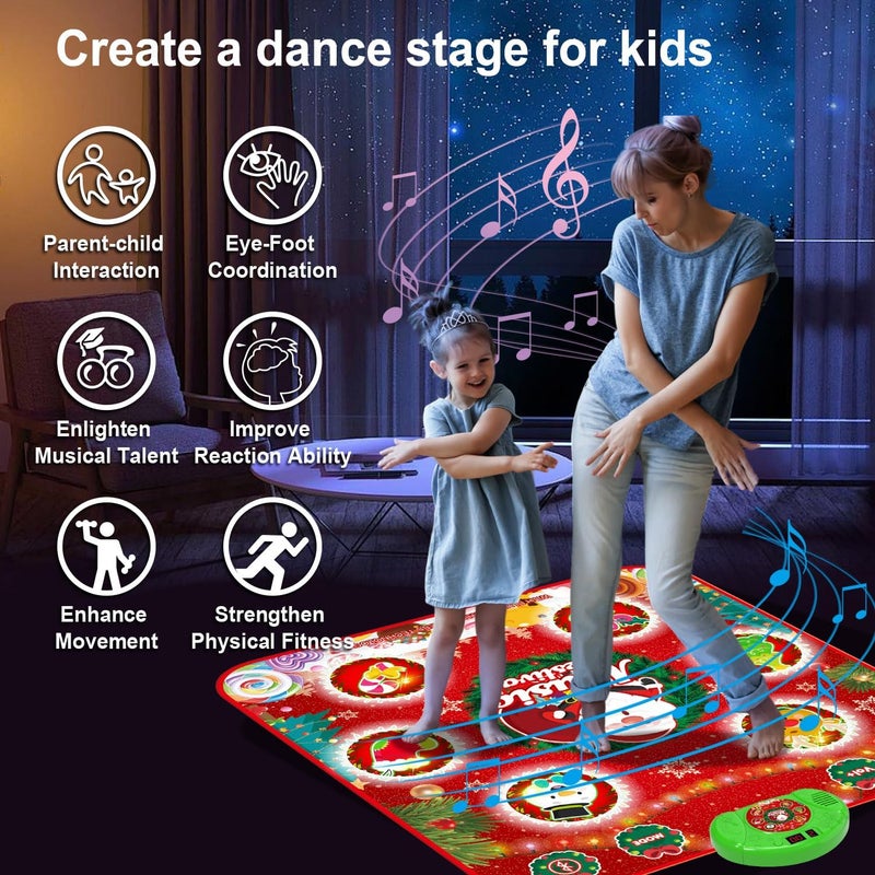Dance Mat for Girls, Christmas Toys Gifts for 4 5 6 7 8 9 10+ Year Old Kids, Illuminated Kids Dance Pad with 6 LED Lights and Wireless Bluetooth, Rechargeable - Image 2