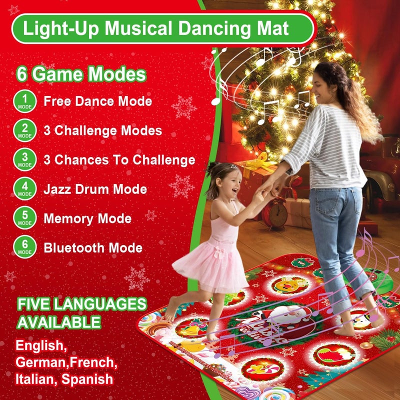 Dance Mat for Girls, Christmas Toys Gifts for 4 5 6 7 8 9 10+ Year Old Kids, Illuminated Kids Dance Pad with 6 LED Lights and Wireless Bluetooth, Rechargeable - Image 3