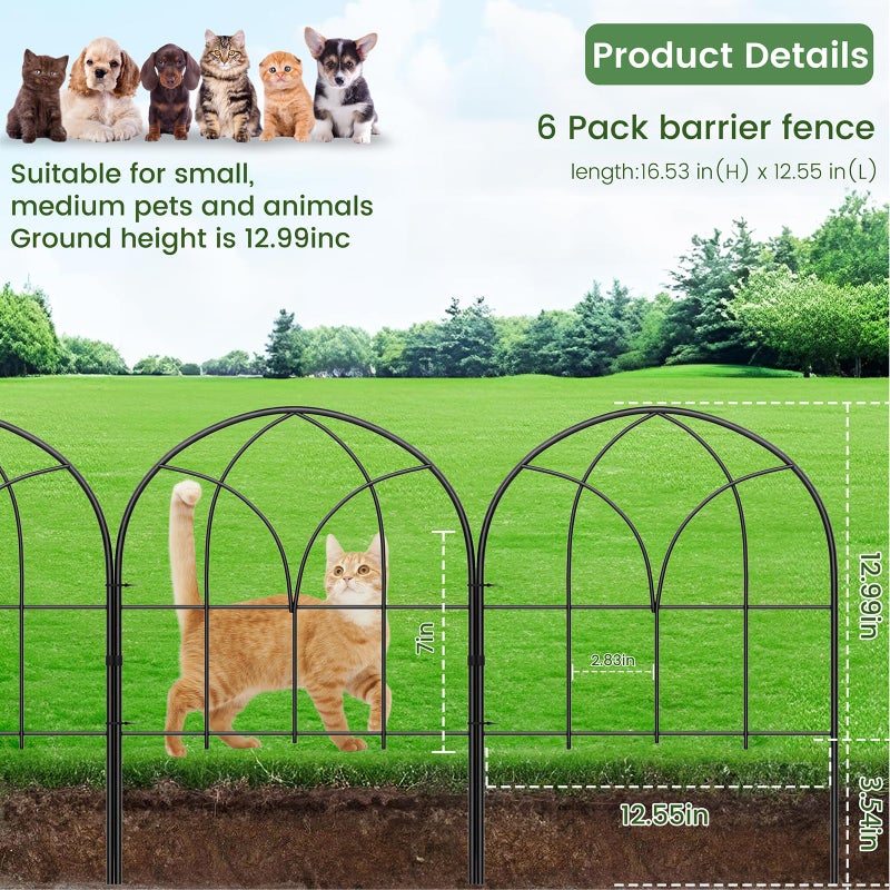 Youpehom Small 12.55"*16.53" Decorative Garden Fencing Border, No Dig Fences Barrier, Black Metal Fence, Garden Edging Fence Panel, Dog Fence Outdoor for Yard, Flower Bed (6 pcs) - Image 3