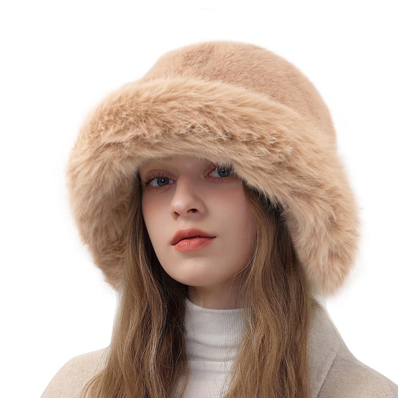 Peicees Winter Bucket Hat for Women Fur Russian Ushanka Ladies Fluffy Snow Hat Fuzzy Fisherman Cap Warm Cute - Image 1