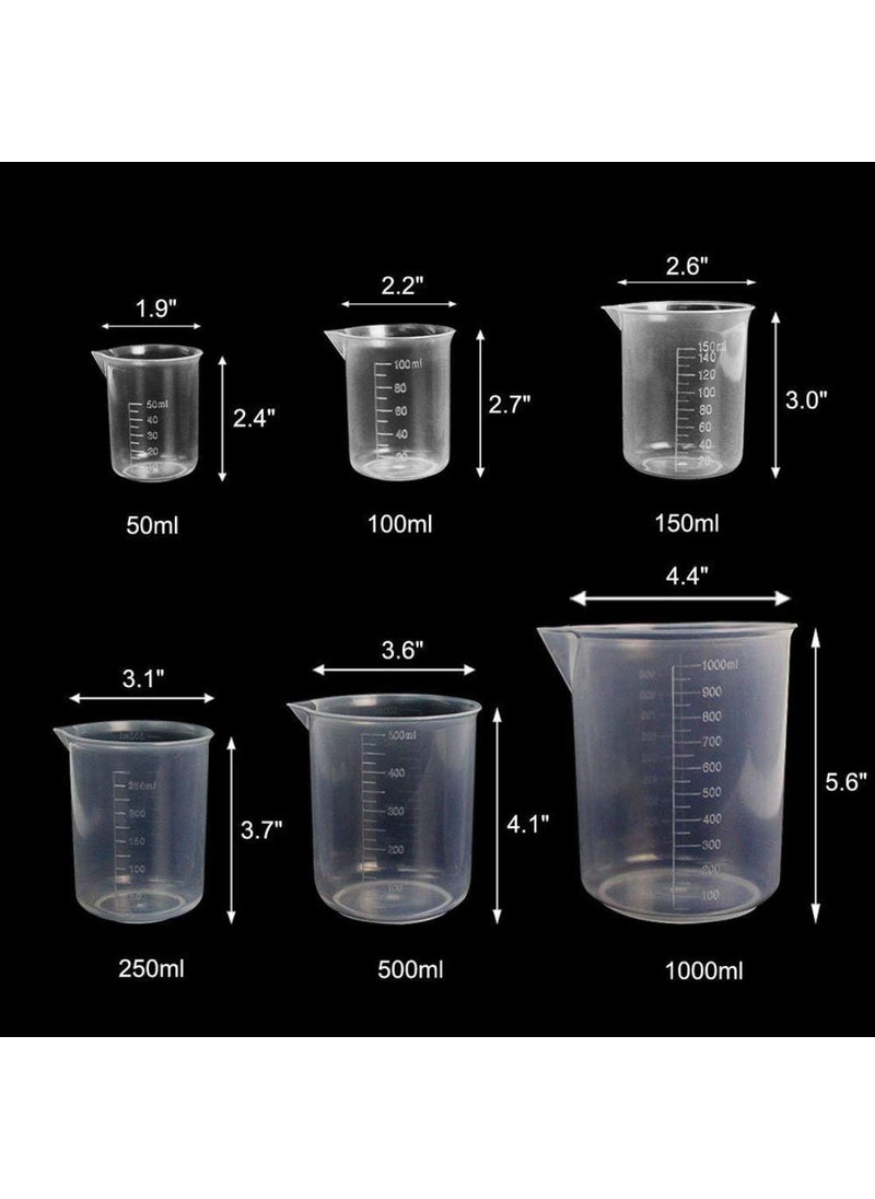 DIY Crafts Design No 2 Beaker Set 20 Pcs Lab Kit 6 Pcs Clear Plastic Beakers 1000ml 500ml 250ml ml 100ml 50ml 25ml with 20 Pcs 1ml Pipettes 20 P Design No 2 Beaker Set