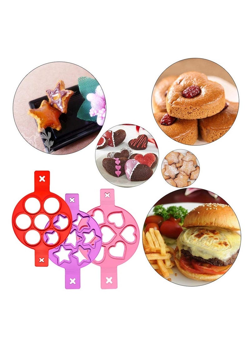 SOLARAE قالب بيض مقلي سيليكون، 3 قطع على شكل قلب ودائرة ونجمة لصنع الفطائر لتوفير وقت الطهي، قالب بسكويت معزول لطباعة الخبز لبيض/كعك/معجنات سريعة وسهلة الصنع - Image 3