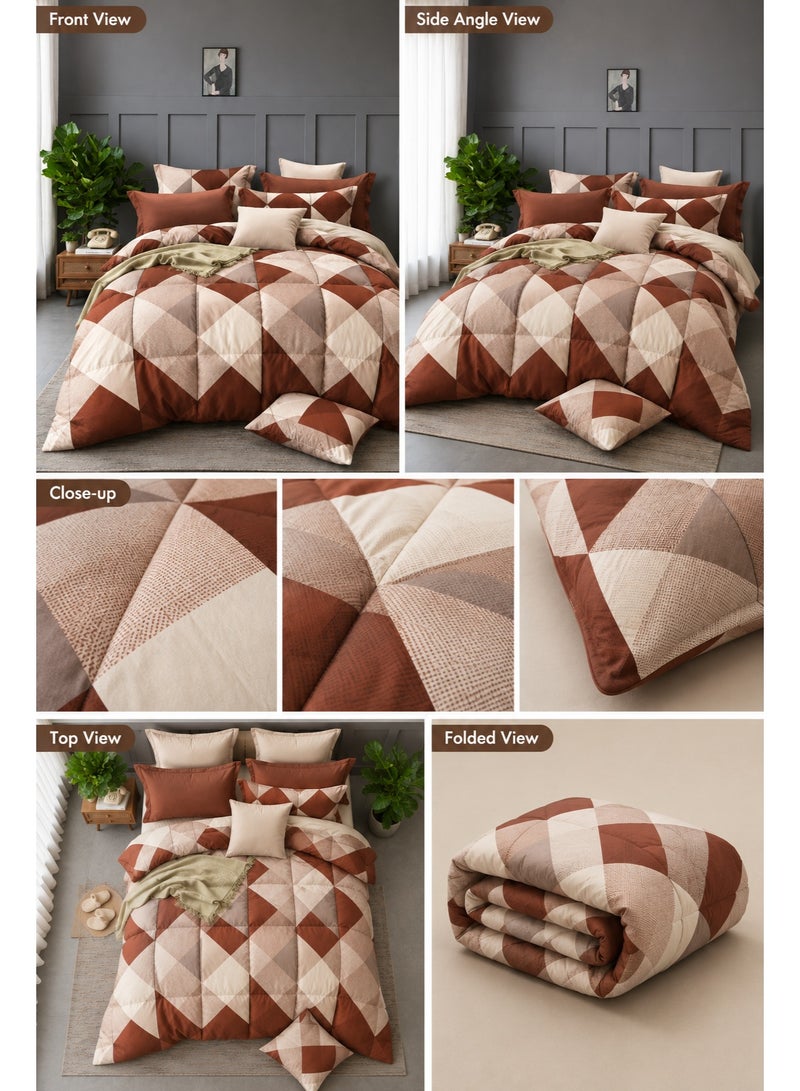 Premium Brown Diamond Printed Comforter Set King Size 245 x 260 cm With Flat Bedsheet And Pillow Covers - Image 2