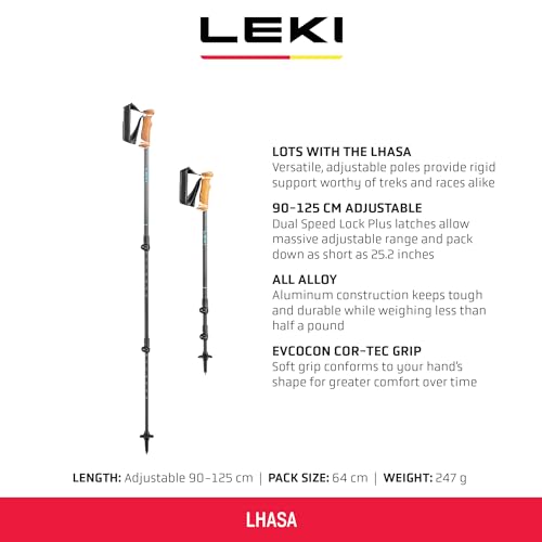 LEKI Lhasa Aluminum Adjustable Lightweight Walking Poles for Trekking & Hiking - Lightblue-Anthracite-White - 90-125 cm - Image 2