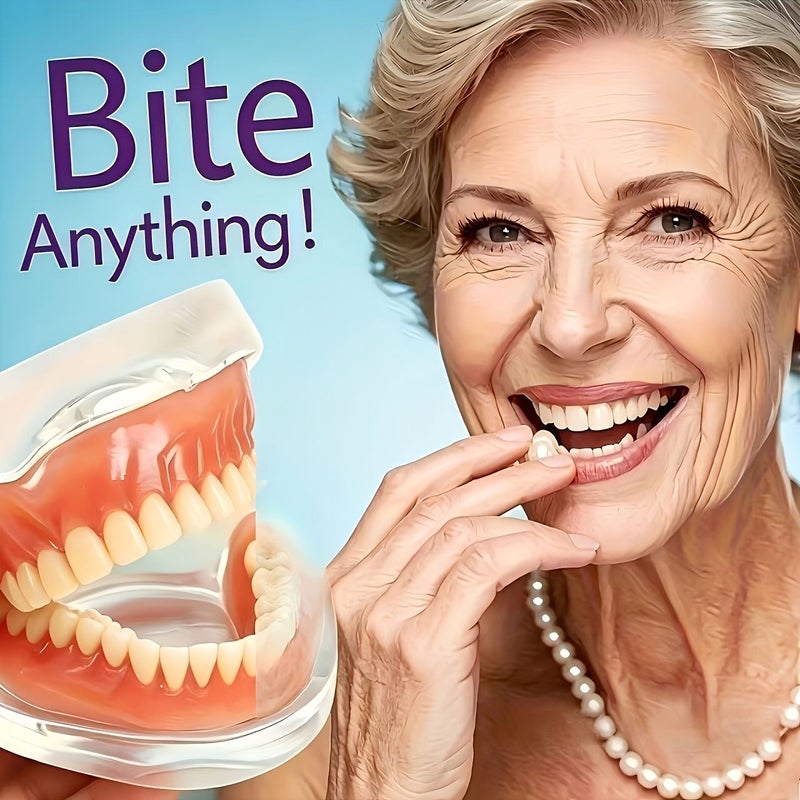 3pcs Full Coverage Denture Set For All Adults For Toothless Or Missing Teeth Comfortable To Wear Easy To Install And Remove Helps Boost Confidence Temporary Cosmetic Teeth Cover Patch Set Includes Upper Teeth Lower Teeth And Additions - Image 1