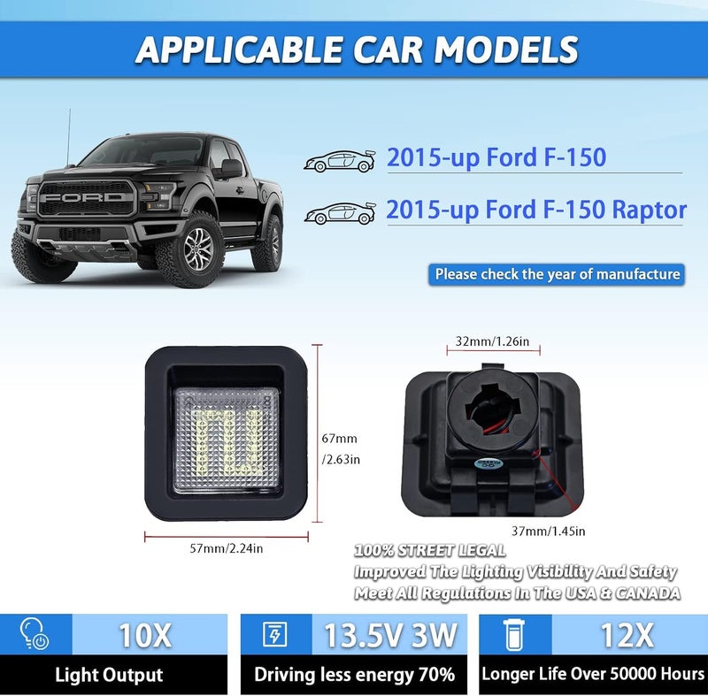 مجموعة ضوء لوحة الترخيص LED بديل من حزمتين لـ Ford F150 2015-2020 و F150 Raptor 2016-2020 و Ranger 2019-2020 شاحنات بيك آب، ضوء أبيض 6000K - Image 4