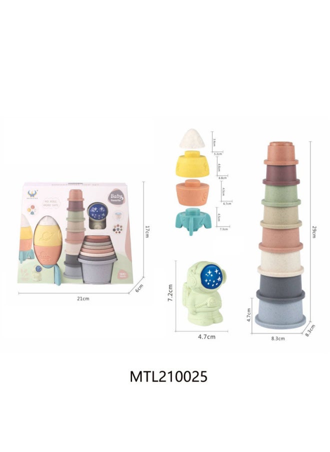 null - Export Children's Vinyl Wheat Straw Non-porous Cylindrical Embossed Letter Stacking Music Stacking Music Soft Rubber Building Block Toy-Color:638-179 - Image 1