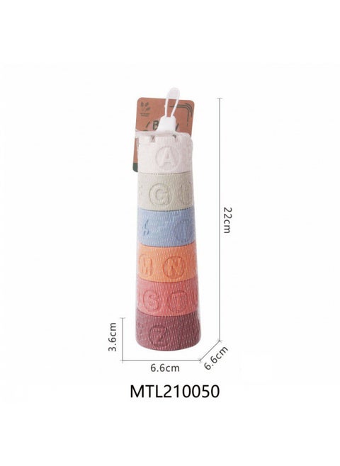 Export Children's Vinyl Wheat Straw Non-porous Cylindrical Embossed Letter Stacking Music Stacking Music Soft Rubber Building Block Toy-Color:638-179