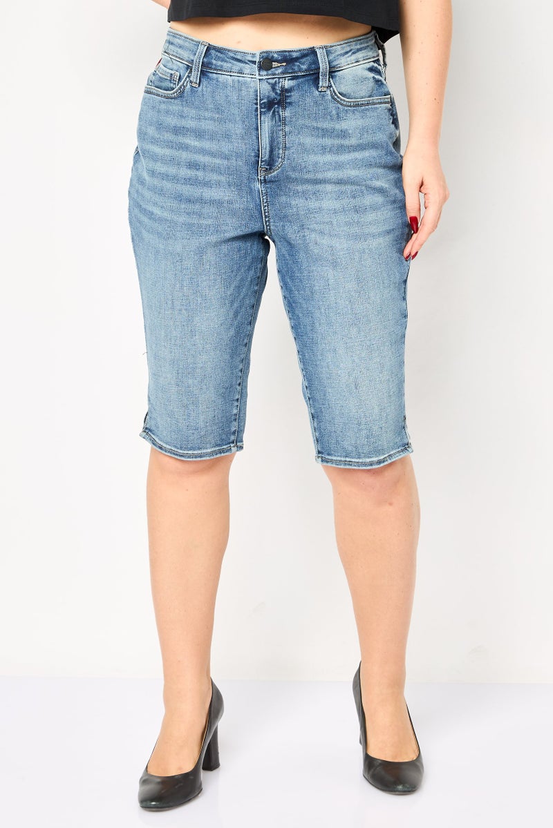NYDJ Women Super Washed Knee-Length Denim Shorts, Blue - Image 1
