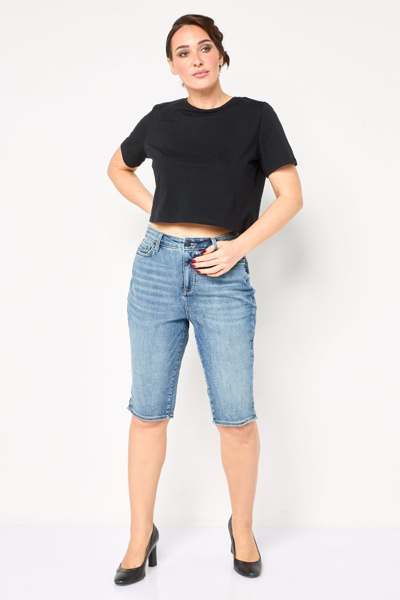 NYDJ Women Super Washed Knee-Length Denim Shorts, Blue - Image 2