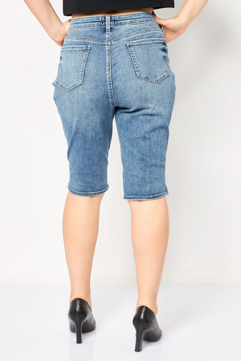 NYDJ Women Super Washed Knee-Length Denim Shorts, Blue - Image 4