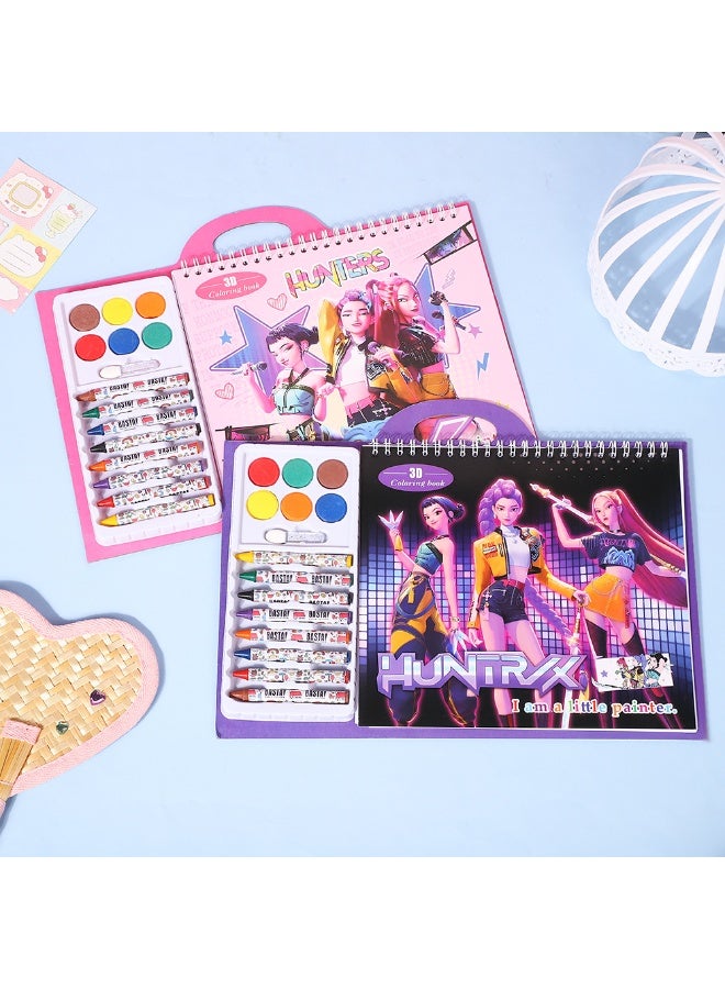 Kpop Hunters Creative Crayon Art Set — Portable DIY Colouring Book with Drawing Paper, Non-Toxic Pigments and Brushes. This professional crayon art kit is ideal for sketching, painting and crafting, making it the perfect choice for travel, festive gifts and art enthusiasts. - Image 4