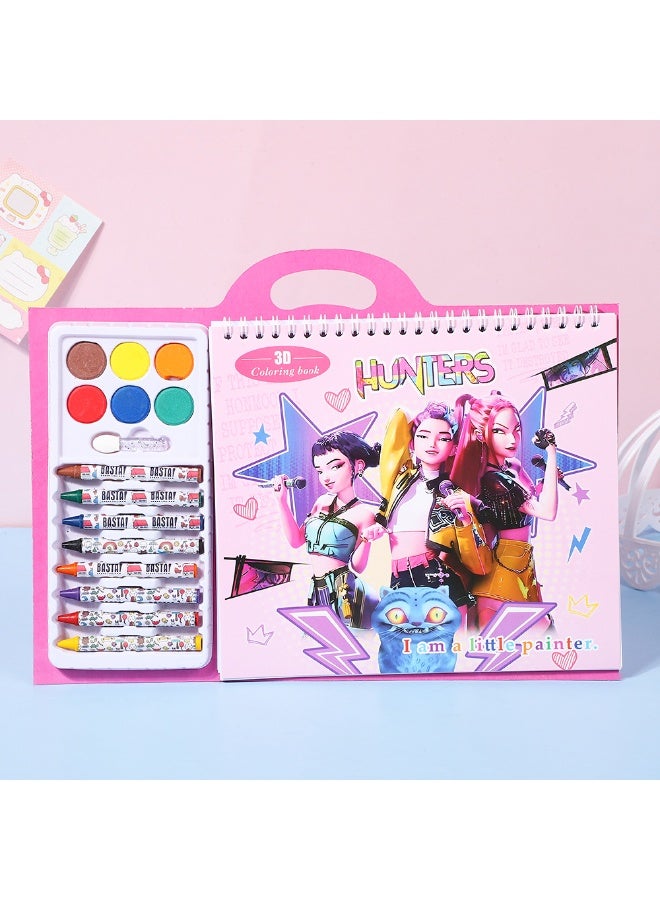 Kpop Hunters Creative Crayon Art Set — Portable DIY Colouring Book with Drawing Paper, Non-Toxic Pigments and Brushes. This professional crayon art kit is ideal for sketching, painting and crafting, making it the perfect choice for travel, festive gifts and art enthusiasts. - Image 1