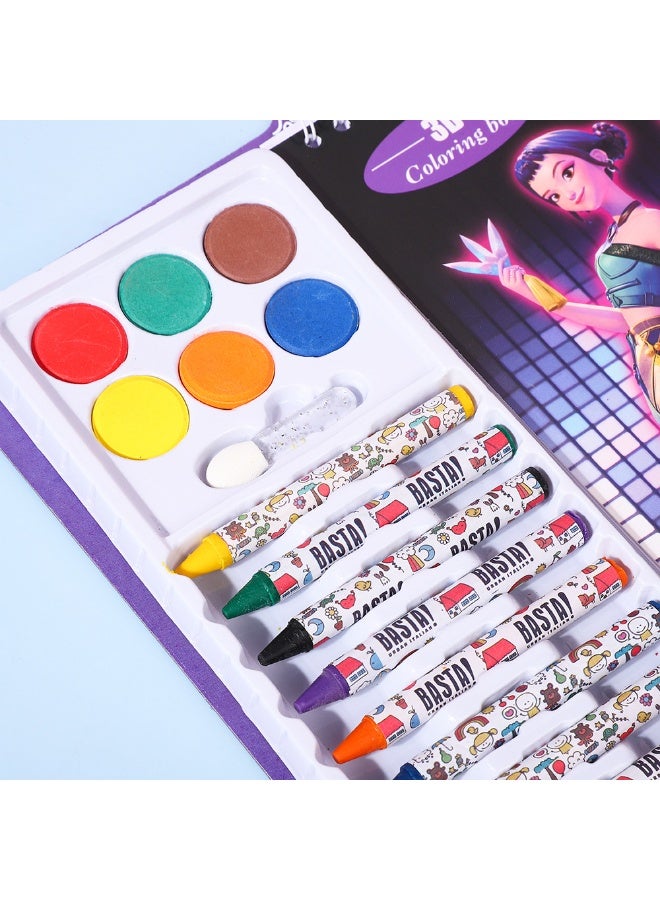 Kpop Hunters Creative Crayon Art Set — Portable DIY Colouring Book with Drawing Paper, Non-Toxic Pigments and Brushes. This professional crayon art kit is ideal for sketching, painting and crafting, making it the perfect choice for travel, festive gifts and art enthusiasts. - Image 3