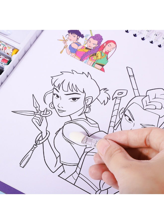 Kpop Hunters Creative Crayon Art Set — Portable DIY Colouring Book with Drawing Paper, Non-Toxic Pigments and Brushes. This professional crayon art kit is ideal for sketching, painting and crafting, making it the perfect choice for travel, festive gifts and art enthusiasts. - Image 2
