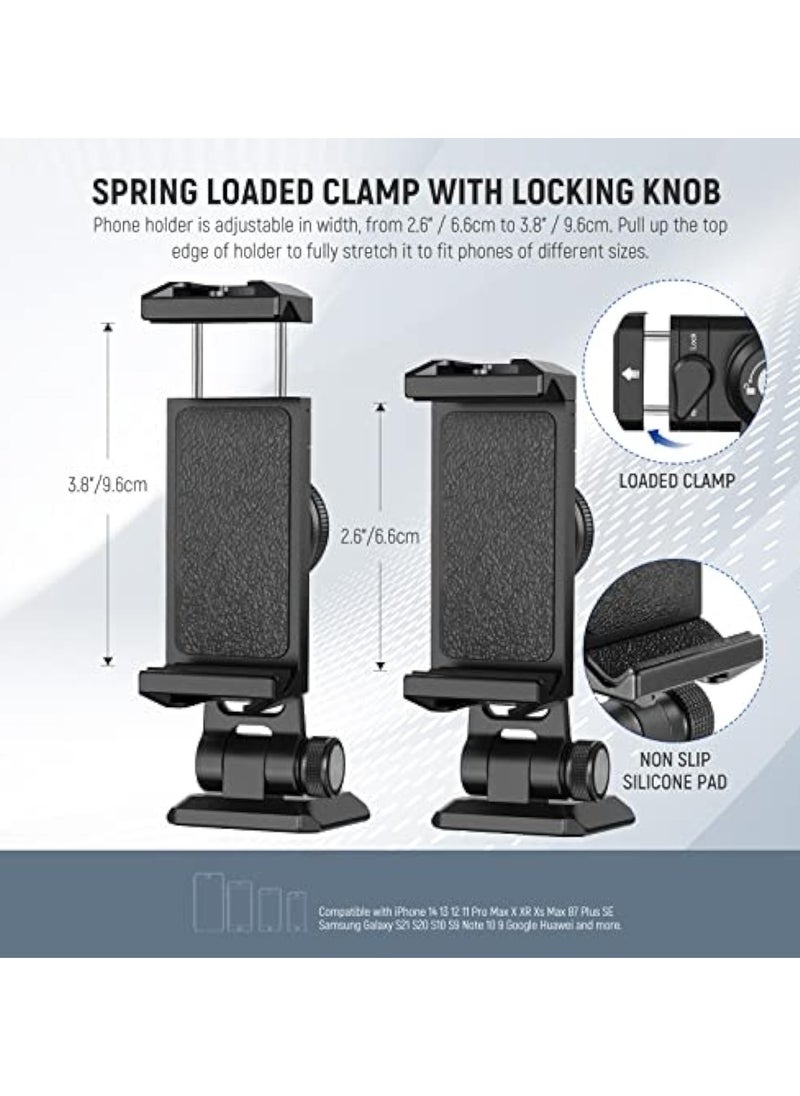 KASTWAVE - Phone Tripod, Metal Phone Tripod Mount Adapter, with Arca QR Base, Cold Shoe, 360° Swivel 180° Tilt, Portable Tripod for iPhone 15 Pro Max, Phone Holder Compatible with Galaxy S24, Selfie Stick Tripod - Image 1
