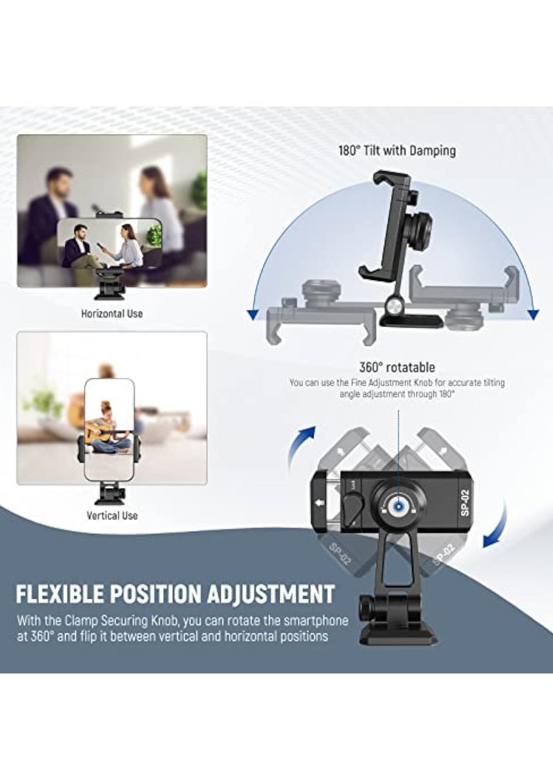 KASTWAVE - Phone Tripod, Metal Phone Tripod Mount Adapter, with Arca QR Base, Cold Shoe, 360° Swivel 180° Tilt, Portable Tripod for iPhone 15 Pro Max, Phone Holder Compatible with Galaxy S24, Selfie Stick Tripod - Image 1