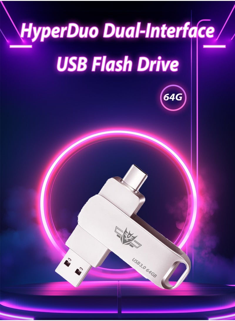 Gasin 2-in-1 type-C cell phone computer dual-use metal USB flash drive 64g high-speed USB dual interface USB3.0 USB flash drive  - Image 1