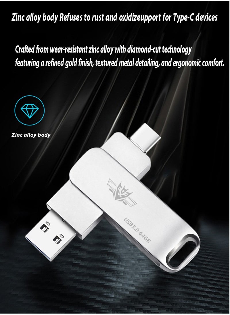 Gasin 2-in-1 type-C cell phone computer dual-use metal USB flash drive 64g high-speed USB dual interface USB3.0 USB flash drive  - Image 4