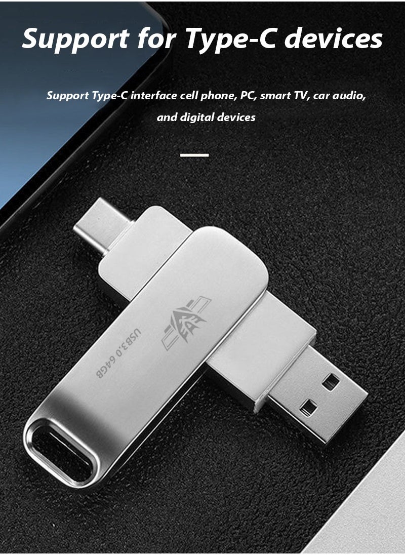 Gasin 2-in-1 type-C cell phone computer dual-use metal USB flash drive 64g high-speed USB dual interface USB3.0 USB flash drive  - Image 2
