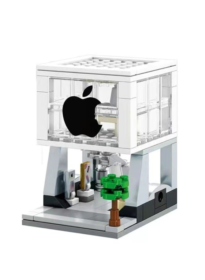 For Apple Mobile Phone Store Small Particle Building Blocks For Apple Watch Watch Watch Watch Charging Stand Doll Decoration Decoration Lights-Color:For Apple Mobile Phone Store (No Doll No Light)  - Image 1