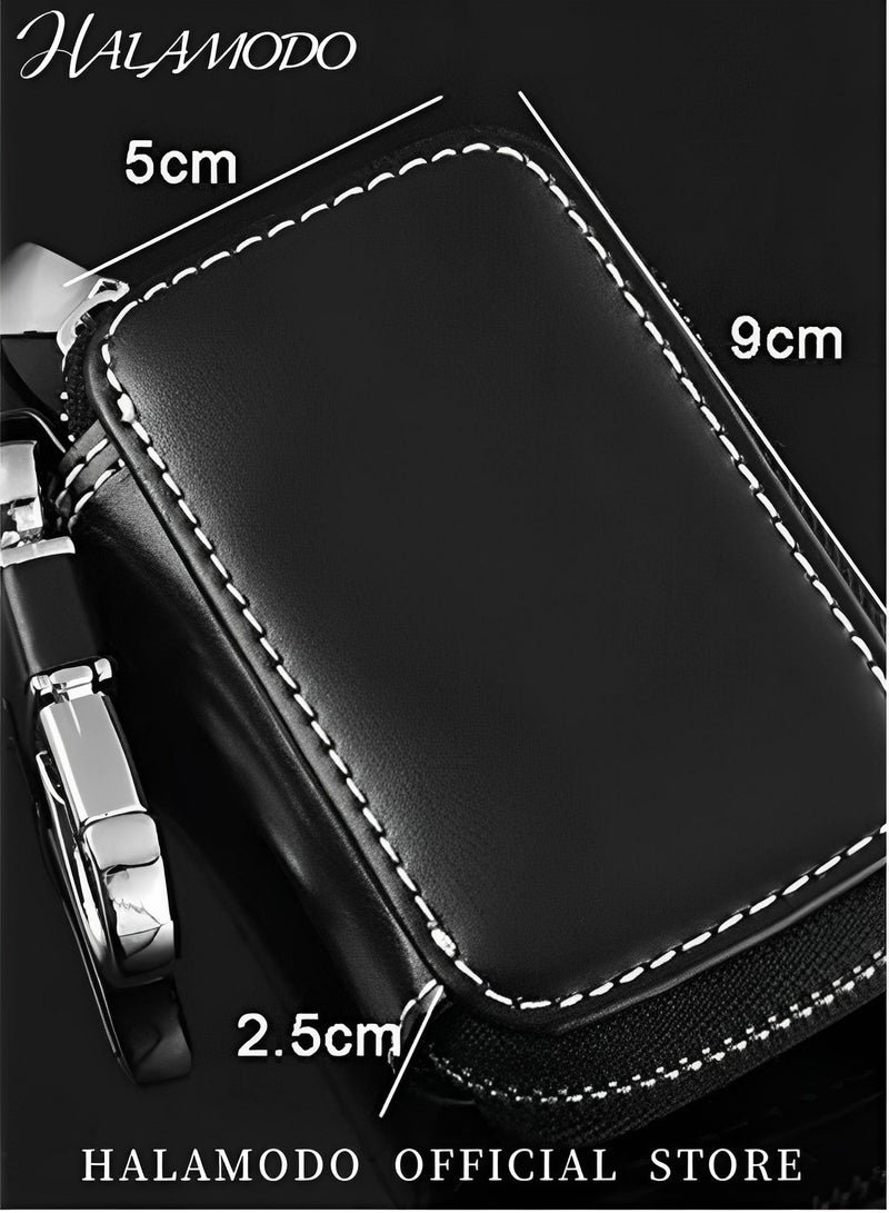 Halamodo Car Key Case Genuine Leather Car Key Chain Keychain Holder Metal Hook and Keyring Zipper Bag for Remote Key Fob Universal Vehicle Smart Key Case - Image 3
