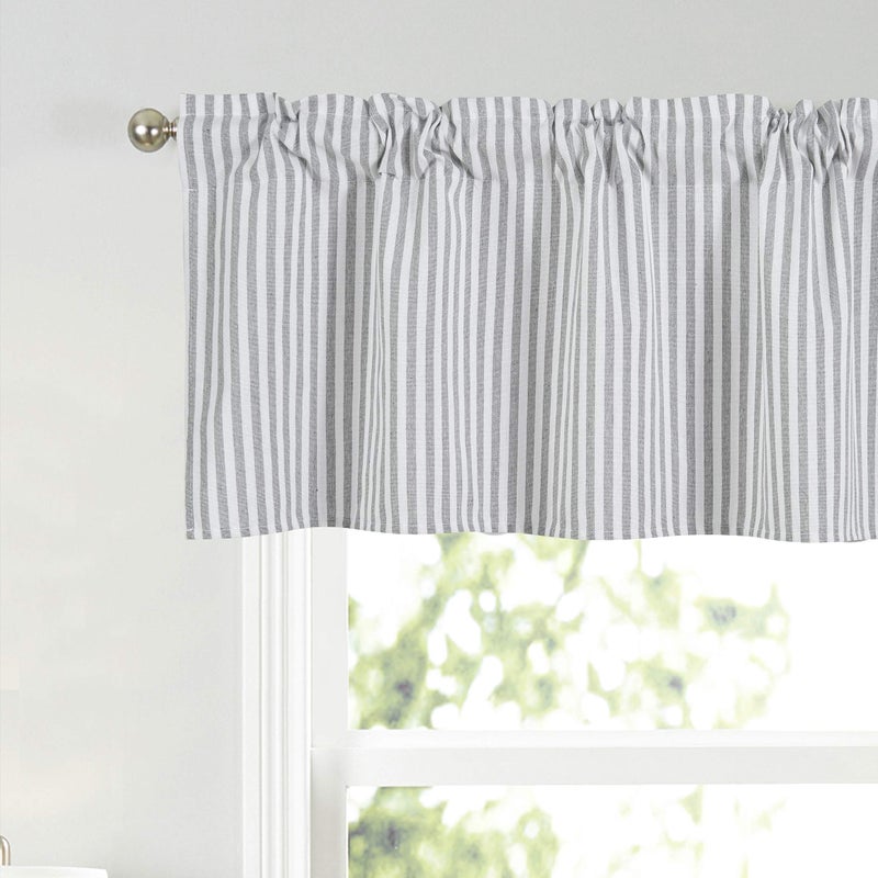 Annlaite Stripes Textured Drapes Stripe Pattern Valance Curtains Light Reducing Window for Living RoomBedroomKitchen Rod Pocket Valance 52 by 18 Inch Gray