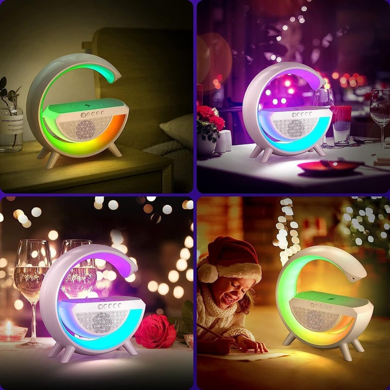 Aaravi exports GShaped Lamp Multifunctional Wireless Charger Bluetooth Speaker Alarm Clock Fast Charging Home Office Study Bedside Wireless Charging Lamp Multi Color Pack of 1 - Image 2