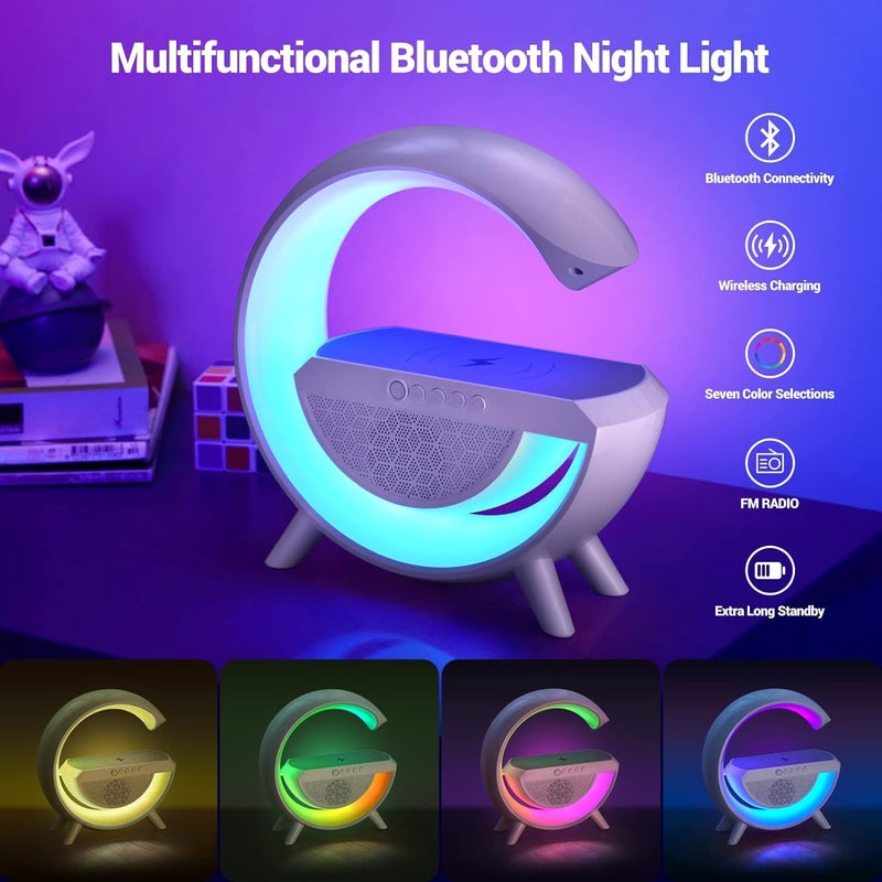 Aaravi exports GShaped Lamp Multifunctional Wireless Charger Bluetooth Speaker Alarm Clock Fast Charging Home Office Study Bedside Wireless Charging Lamp Multi Color Pack of 1 - Image 4