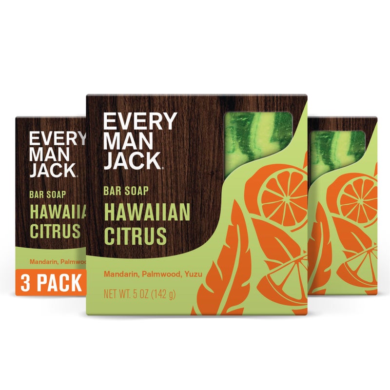 Every Man Jack Cold Processed Mens Bar Soap - Hawaiian Citrus Scent - Deeply Cleans & Hydrates w/Naturally Derived Ingredients - (3 Pack) - Image 1