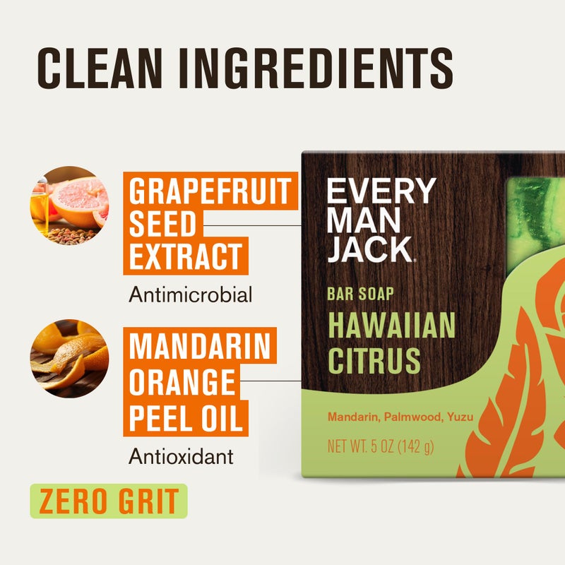 Every Man Jack Cold Processed Mens Bar Soap - Hawaiian Citrus Scent - Deeply Cleans & Hydrates w/Naturally Derived Ingredients - (3 Pack) - Image 5