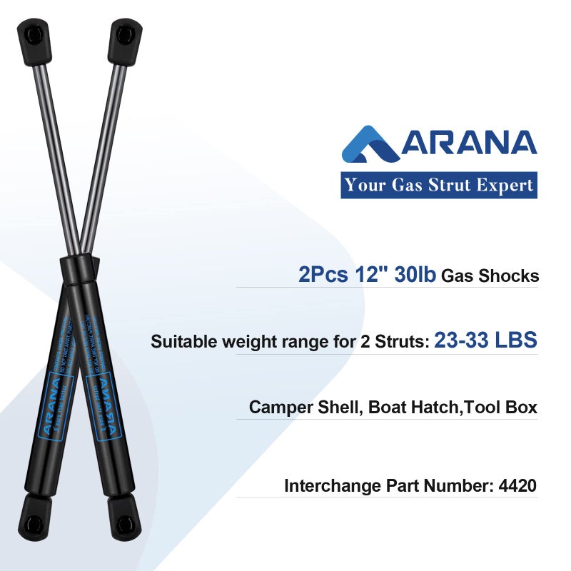 ARANA 4420 12 بوصة 30Lb/134N دعائم غاز، SX120PSS30 12" 30 رطل دعم ربيع صدمة غاز لرفع صندوق أدوات شاحنة غطاء خيمة نافذة جانبية غطاء شاحنة قمة قارب فتحة، 2 قطع ARANA - Image 3