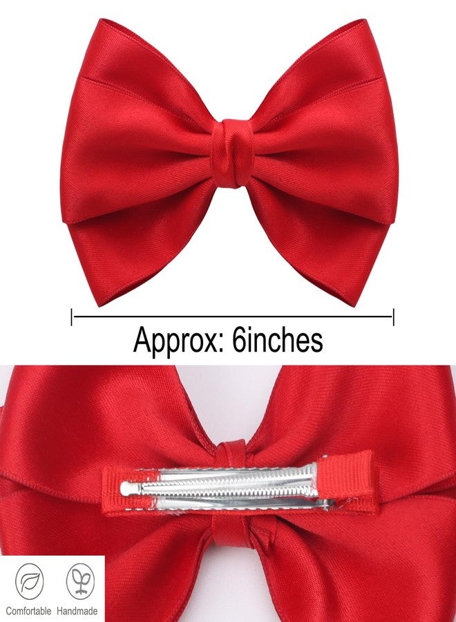 Zolyco Large Big 6 Inch Hair Bows Thick Ribbon Boutique Alligator Clips Hair Accessories for Women Girls Toddlers Kids Teens 2 Pcs(Red) - Image 4