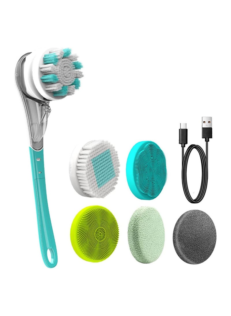 general Electric Bath Brush, Long Handled Body Scrubber with Removable Brush Heads, 3-Speed Adjustment, Suitable for Body Cleaning, Exfoliating, SPA Massage (Green) - Image 1