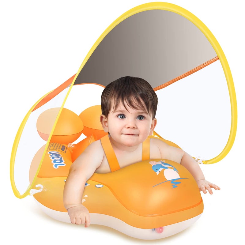 LAYCOL Upgraded No Flip Over Baby Pool Float Baby Float with Canopy UPF50 Inflatable with Double Air ChambersFive Safety Protection Antiflip Safe Baby Swimming Float with 2 Tail for 636 Months - Image 2