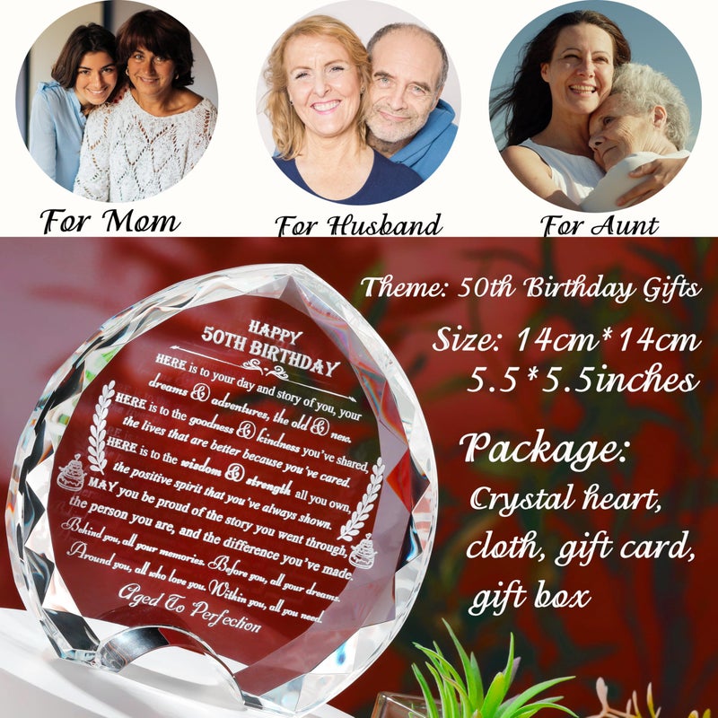 Movdyka 50Th Birthday Gifts For Women Men - Crystal Heart Gifts Personalized 1974 50 Year Old Birthday Present For Her Him - Happy 50Th Birthday Gifts Ideas For Mom Dad Unique - Image 2