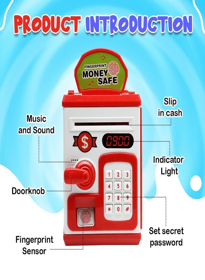 Gooyo GY-3011 Toy Money Bank with Fingerprint Sensor & Password Protection Feature | Money Safe Toy with Sound Effects | Money Saving Toy for Kids | Red, Power Source : 3xAA Batteries (Not Included) - Image 2