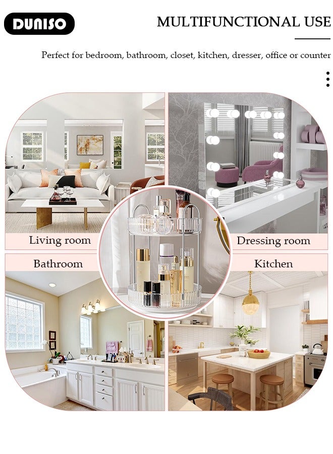 DUNISO 360° Rotating Makeup Organizer for Vanity, Bathroom Countertop Organizer Spinning Perfume Organizer, High-Capacity Cosmetic and Skincare Dresser Make Up Holder Rack, Clear Bathroom Counter Organizer for Cosmetics, Lipsticks, Spinning (2 Tier) - Image 3
