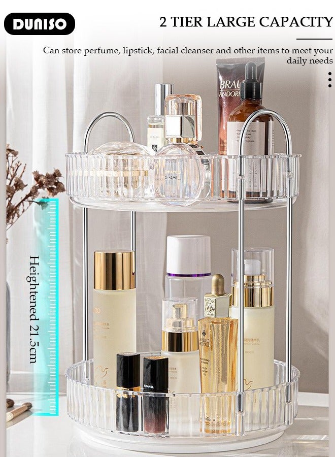 DUNISO 360° Rotating Makeup Organizer for Vanity, Bathroom Countertop Organizer Spinning Perfume Organizer, High-Capacity Cosmetic and Skincare Dresser Make Up Holder Rack, Clear Bathroom Counter Organizer for Cosmetics, Lipsticks, Spinning (2 Tier) - Image 5