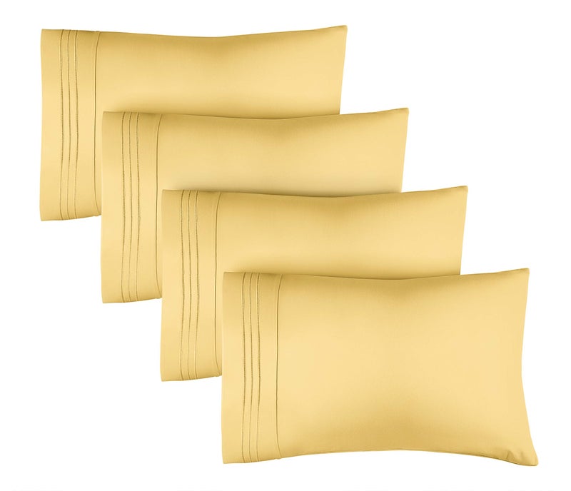 CGK Unlimited Queen Size Pillow Cases Set of 4 - Extra Soft Pack of 4 Pillowcase Covers - Hotel Luxury Pillowcases - Machine Washable Pillow Protectors - 20x40 Pillow Cases 4 Piece - Queen Size Yellow Pillow Covers  - Image 1
