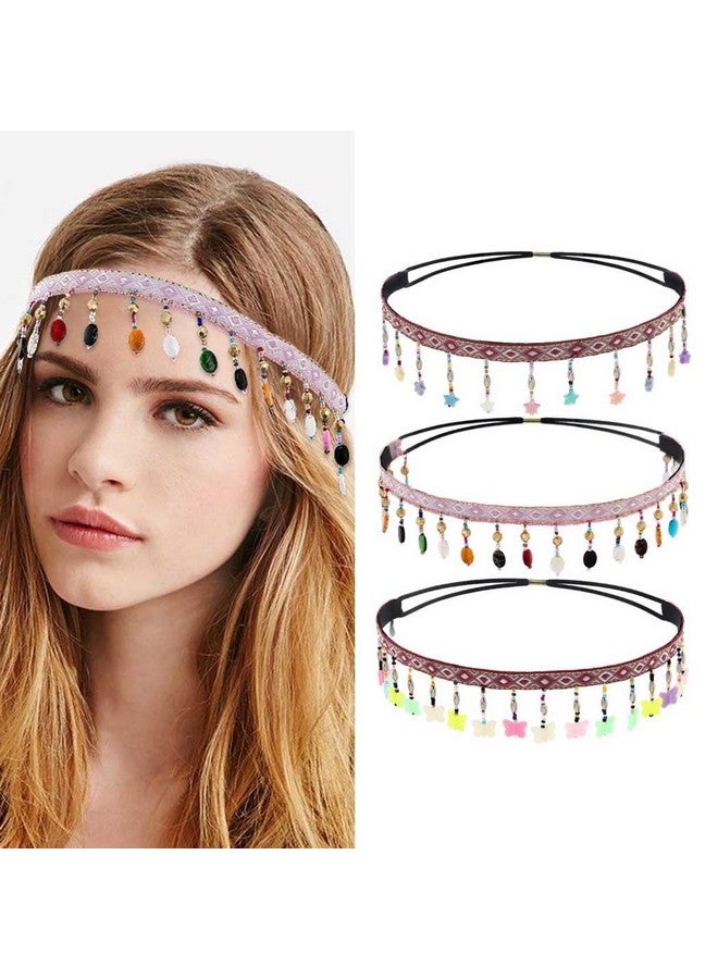 Woeoe Boho Beaded Headband Star Elastic Handmade Hair Bands Butterfly No Slip Vintage Hair Jewelry Accessories For Women Girls(Pack Of 3) - Image 1