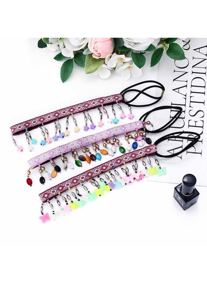 Woeoe Boho Beaded Headband Star Elastic Handmade Hair Bands Butterfly No Slip Vintage Hair Jewelry Accessories For Women Girls(Pack Of 3) - Image 5