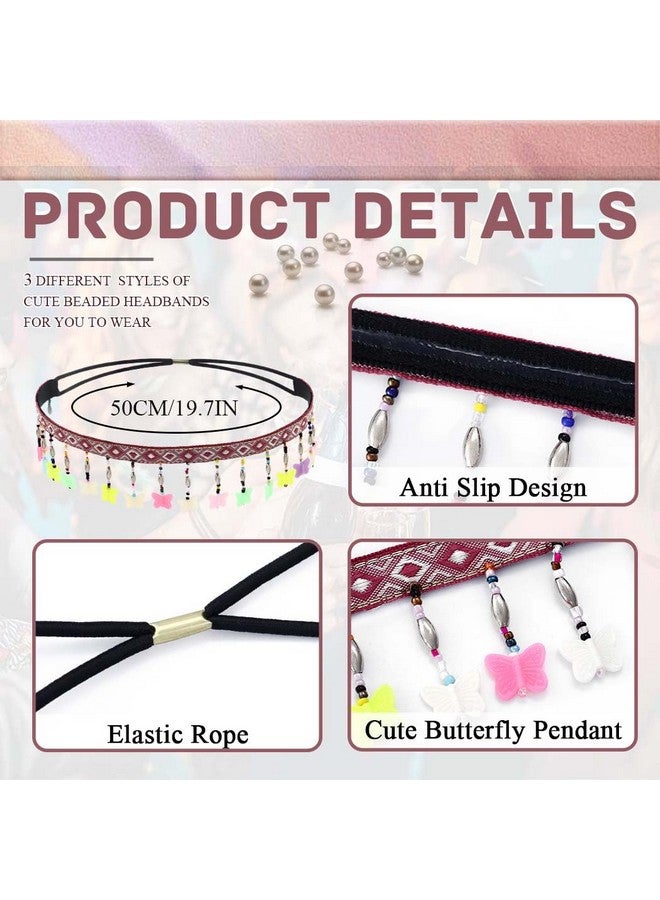 Woeoe Boho Beaded Headband Star Elastic Handmade Hair Bands Butterfly No Slip Vintage Hair Jewelry Accessories For Women Girls(Pack Of 3) - Image 2