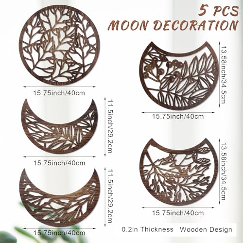 Jetec 5 Pcs Moon Phase Wall Art Decor Wall Pediments Hanging Wooden Phase Spiritual Bedroom Nordic Boho Lunar Aesthetic Art for Living Room Dorm Apartment OrnamentDark Brown1575 InchBotanical - Image 3
