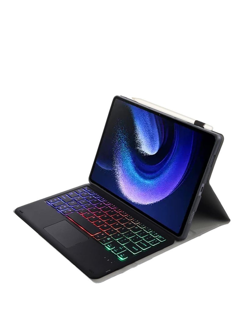 AirYoung Touchpad English Keyboard Case Compatible With Xiaomi Pad, Backlit, Multi-Touch Trackpad, Flip Stand Case with Pencil Holder (Black) - Image 1